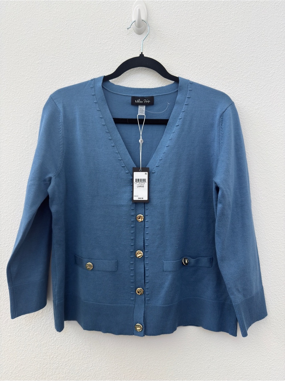 Melissa Paige "Quiet Harbor" V-Neck Cardigan - Blue & Gold Large - Picture 6 of 15